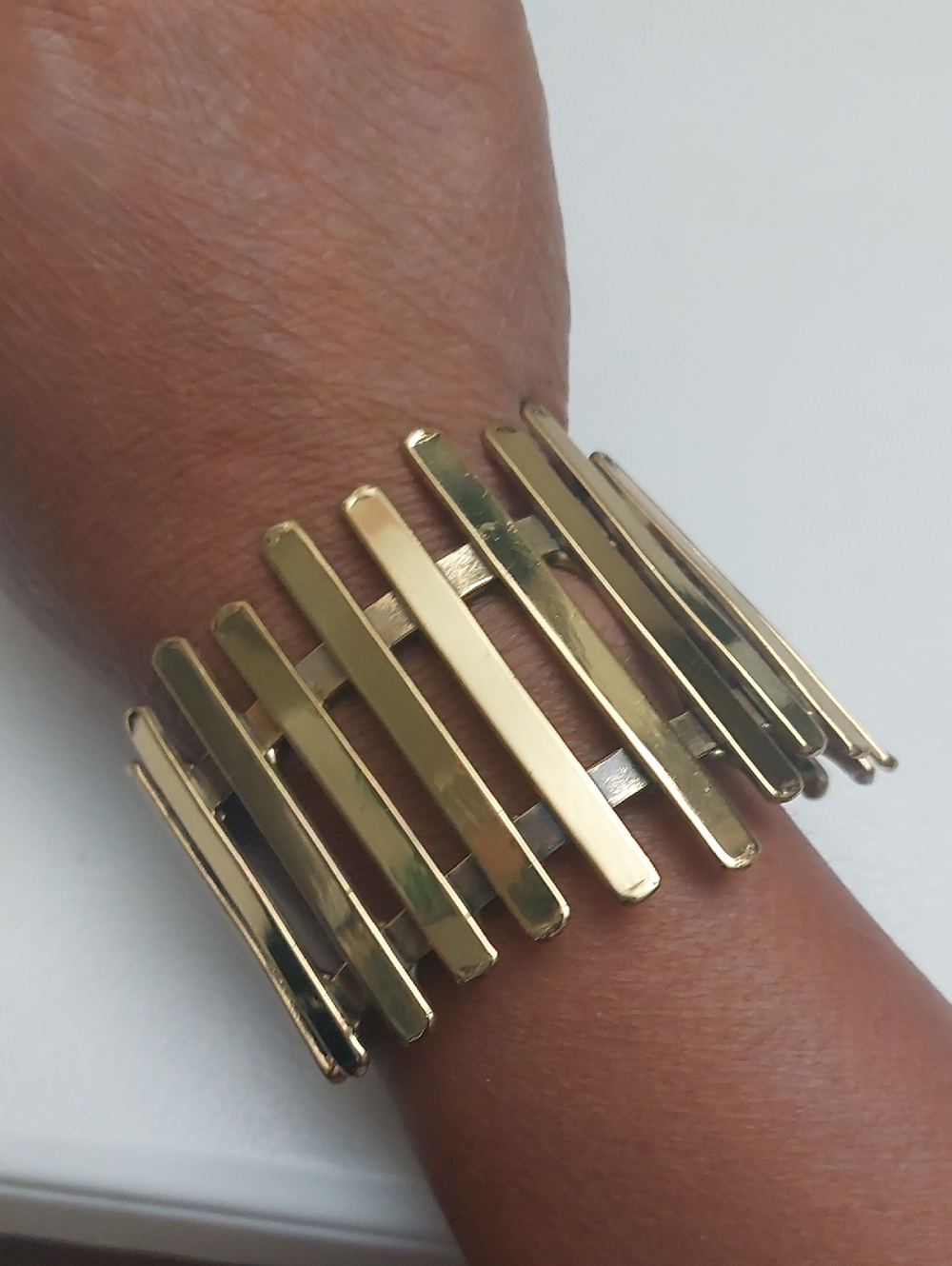 Artisan Modernist Brutalist Gold Tone Ladder Style Wide Cuff Bracelet